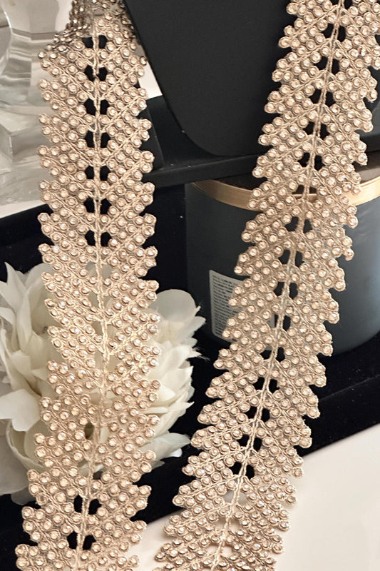 Rhinestones Trim Beaded Broad Lace Gold