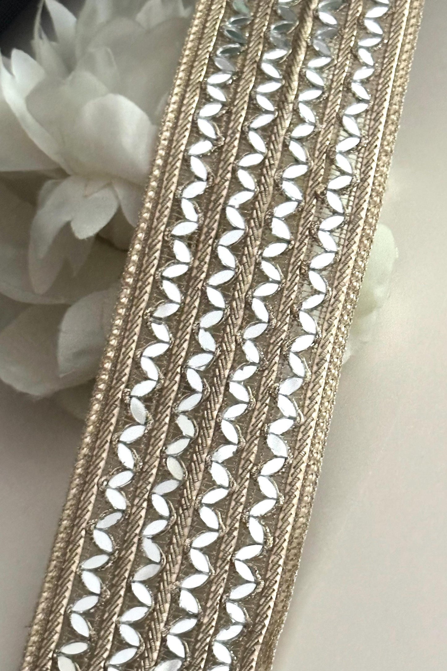 Glittery Costume Sari Zari Trim Festive Clothing Mirror Lace Gold Trim