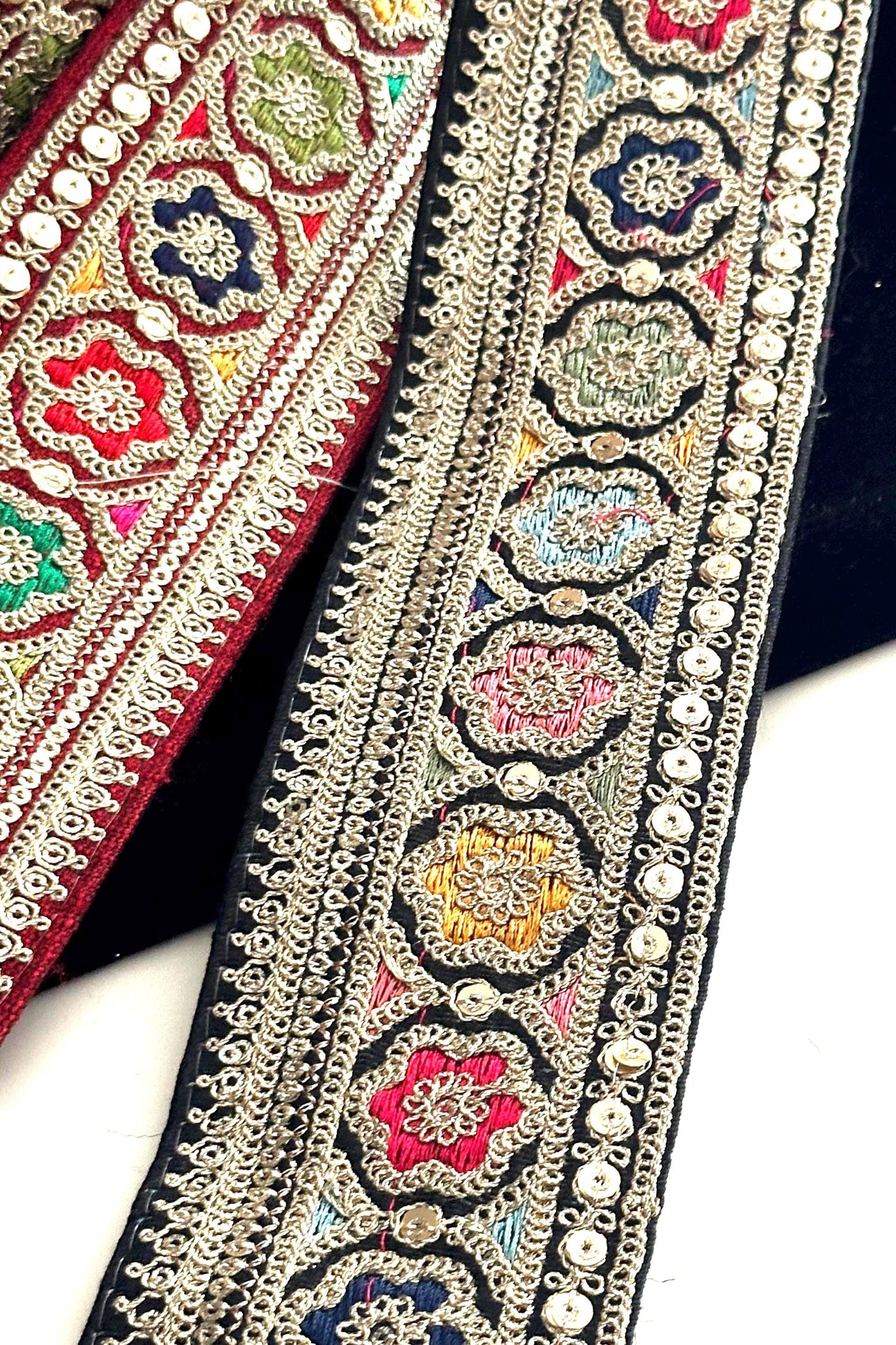 Thread Zari Embroidered Indian Sari Border For Bridal Wedding Festive Outfit