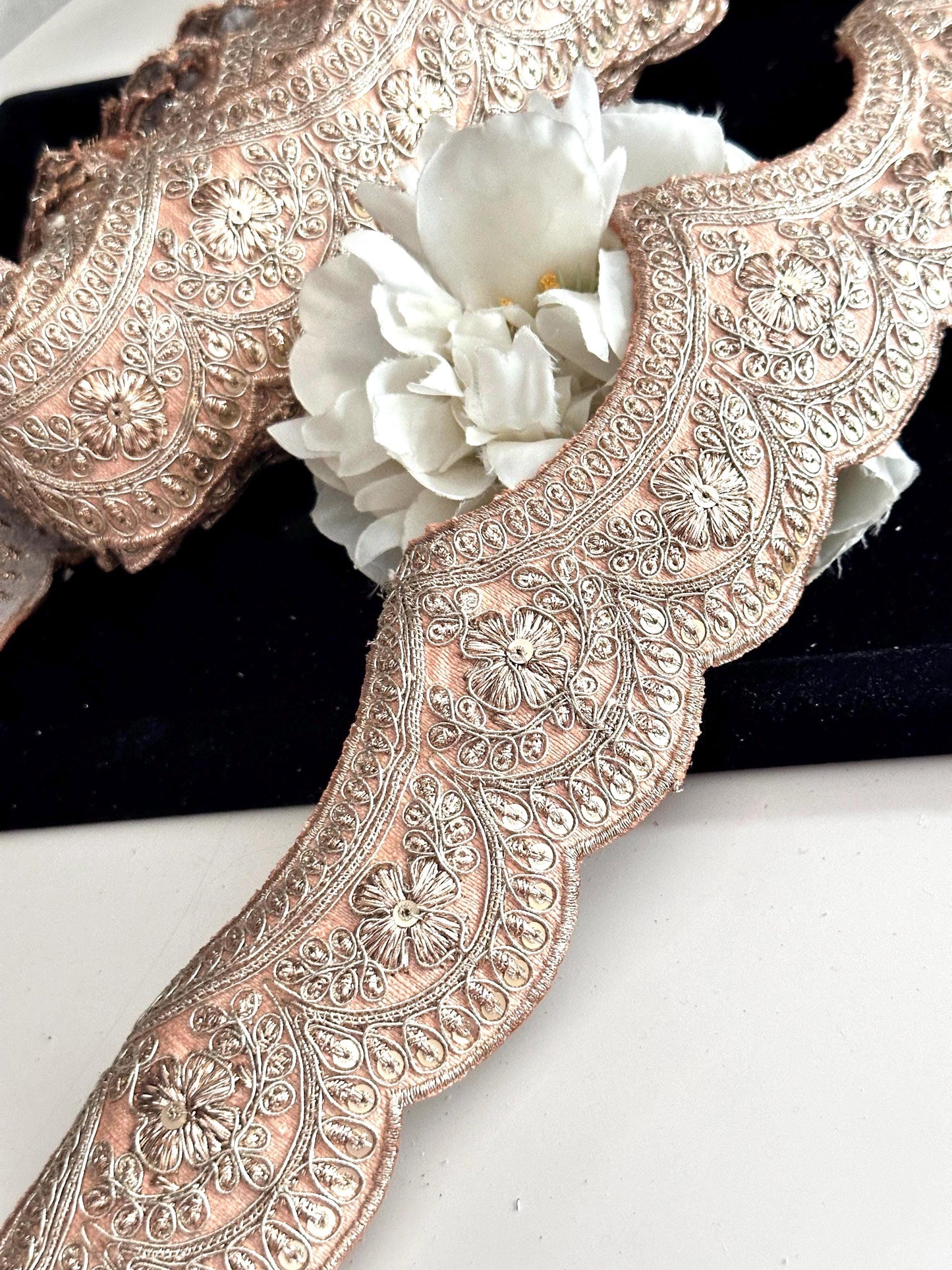 Indian Sari Trim for Bridal & Festive Wear Zari Embroidered Sewing Fabric Scalloped Costume Trim by Yard
