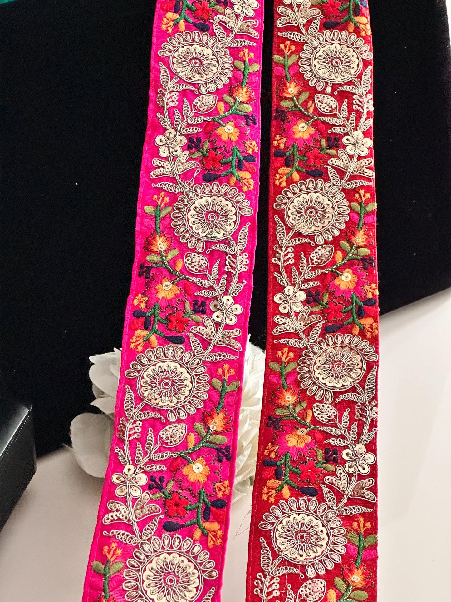 Indian Embroidered Ribbon Boho Zari Decorative Trim With sequence thread Work