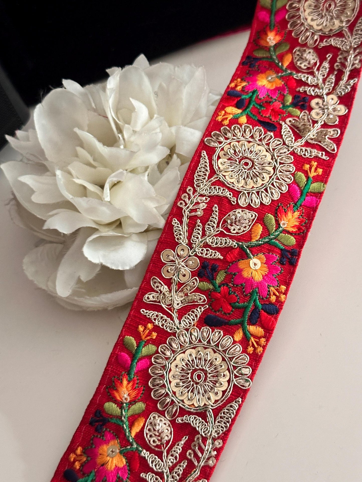 Indian Embroidered Ribbon Boho Zari Decorative Trim With sequence thread Work