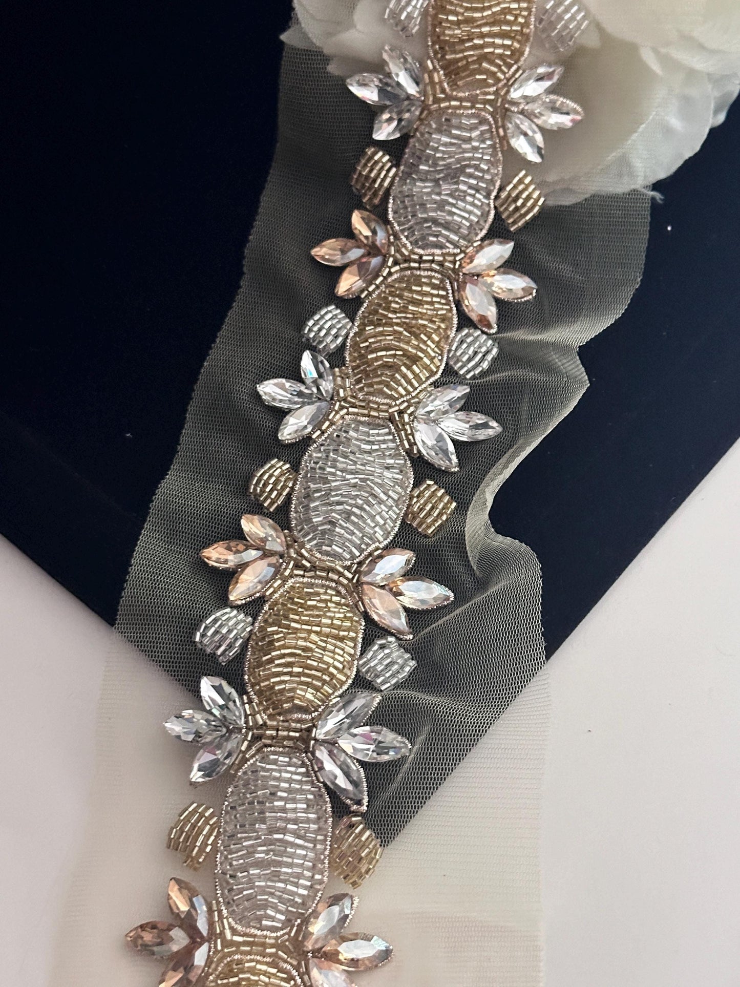 Bridal Rhinestone Sash Belt Silver & Gold Bridal Applique Sash