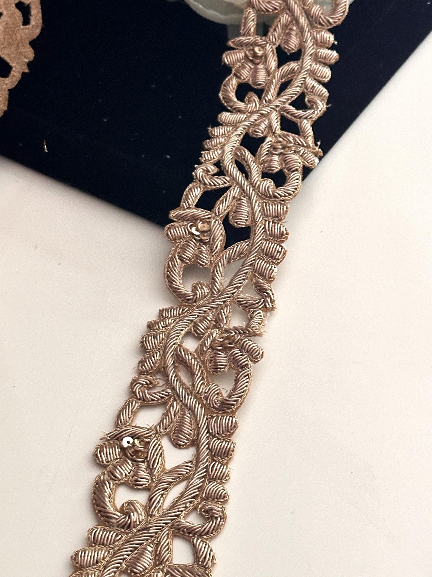Gold hand embroidered Zari Dabka trim 5cm traditional Indian embroidered saree border by yard