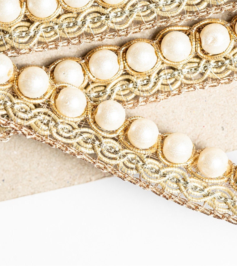 Pearl Edging & Zari Embroidery Indian Narrow Lace Trim Sari Trim Gift Wrapping Holiday Decor Trim