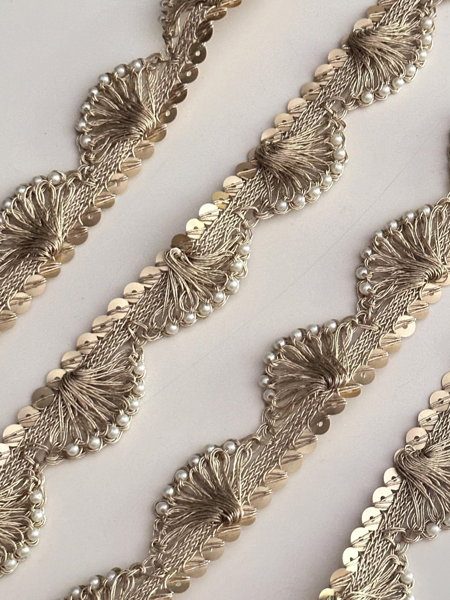 Scalloped Pearl Sequin Indian Embroidery Sari Border