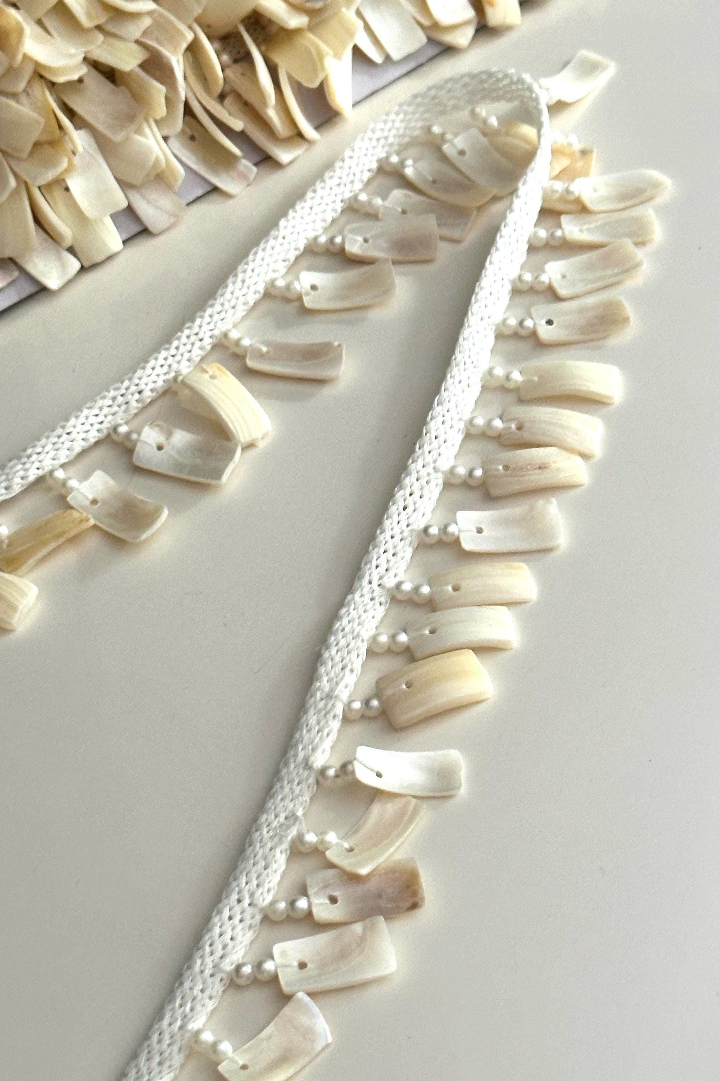 Stone Pearl Shell Decorative Tassel Lace Handmade Latkan Trim Beaded Tassel Border