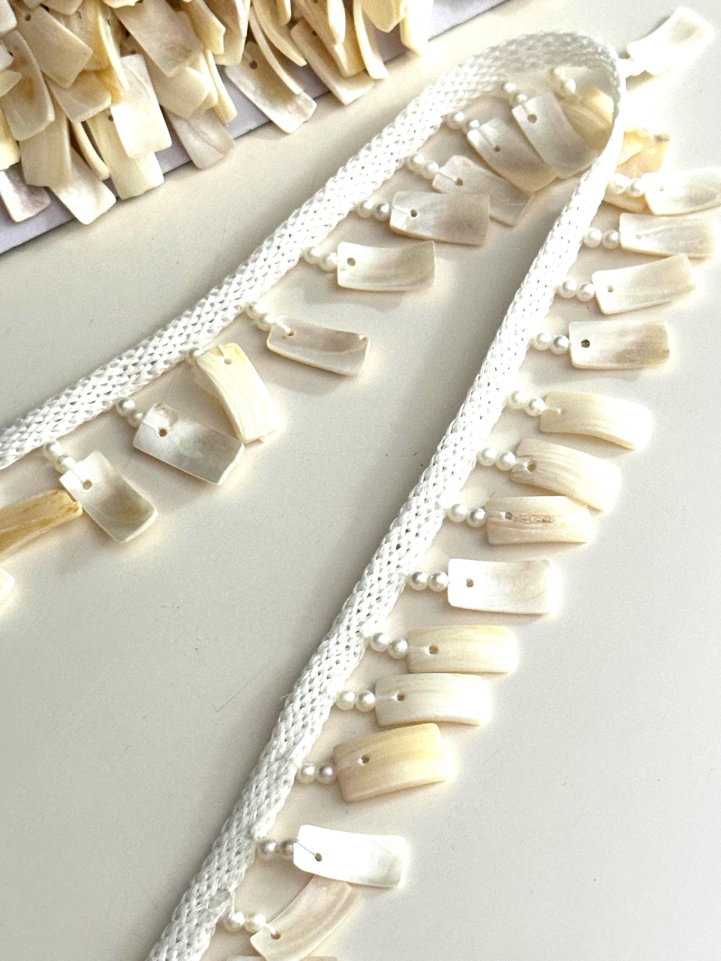 Stone Pearl Shell Decorative Tassel Lace Handmade Latkan Trim Beaded Tassel Border