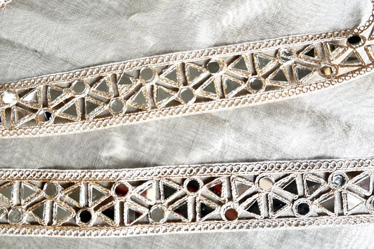 Embellishment Metallic Mirror Work Lace Silver