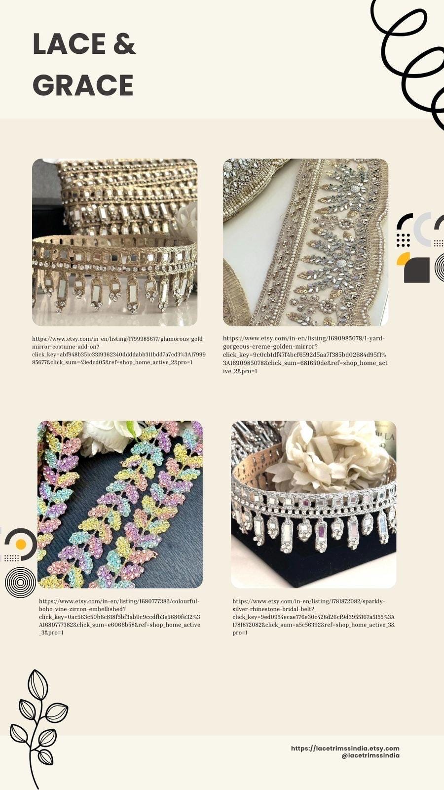 Dual Colour Handmade Border Zircon Edging Zari Embellished Indian Ribbon