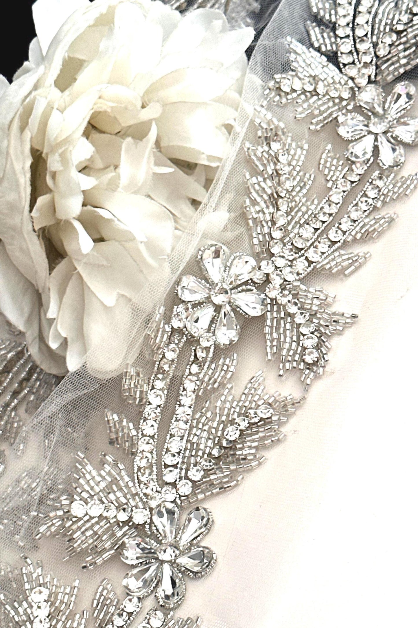 Bridal Sash Pearl Bead Applique Lace Floral Wedding Belt Art Deco Flower Dress Lace