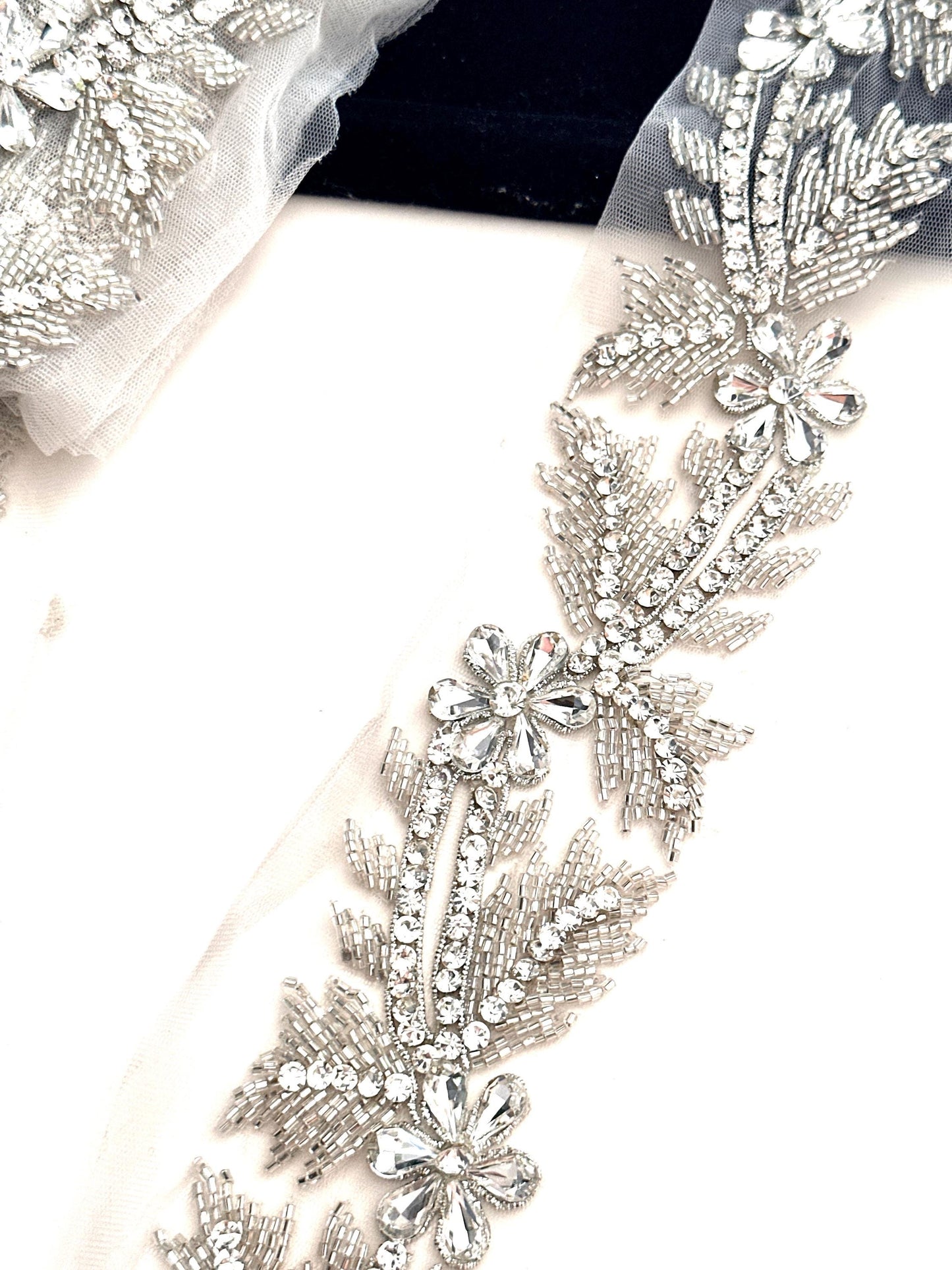 Bridal Sash Pearl Bead Applique Lace Floral Wedding Belt Art Deco Flower Dress Lace
