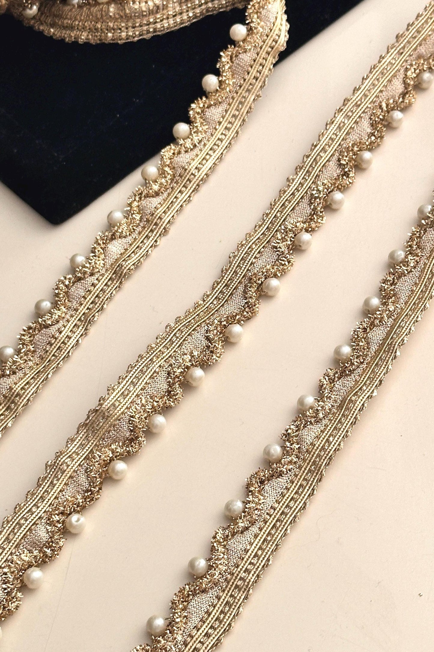 Pearl Seed Bead Fabric Fringe lace Indian embroidery lace trim for hats festive crafting supplies