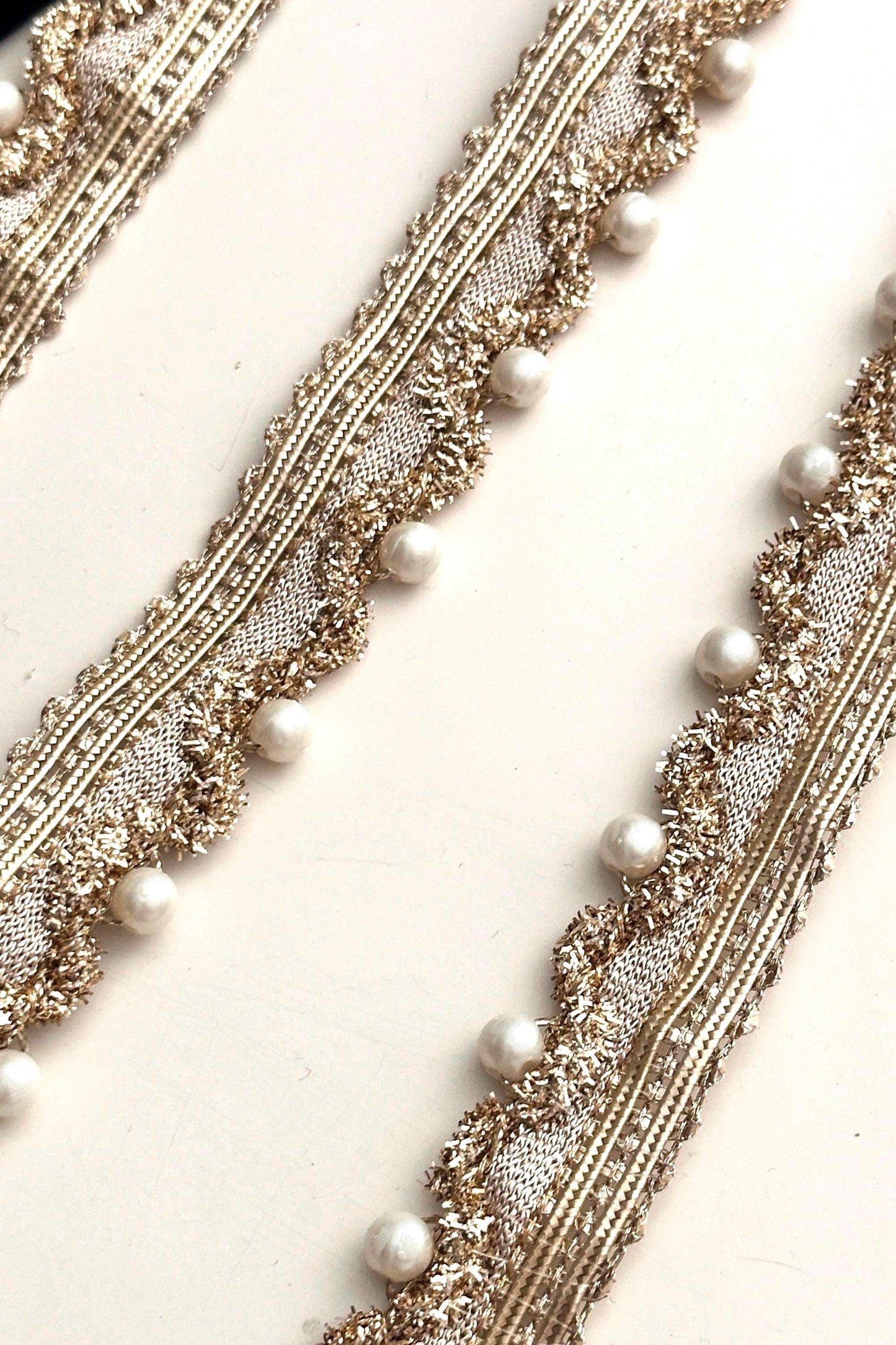 Pearl Seed Bead Fabric Fringe lace Indian embroidery lace trim for hats festive crafting supplies
