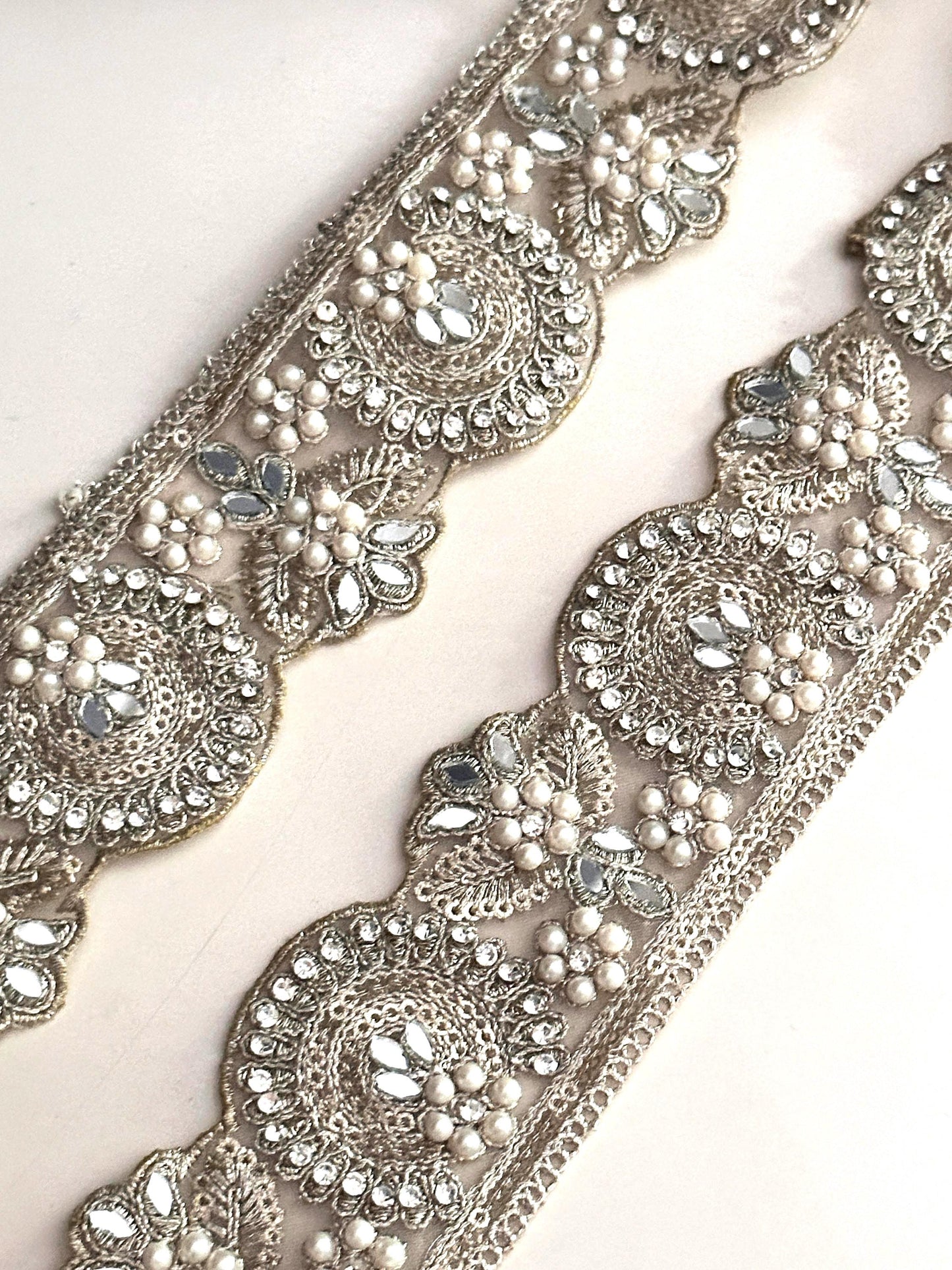 Luxury Light Pearl Zircon Embroidery Sari Border Edging Trim