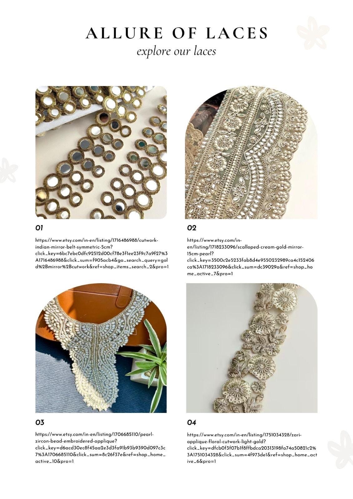 Scalloped Pearl And Zircon Embellished Lace Wedding Sash & Bridal Veil Trim