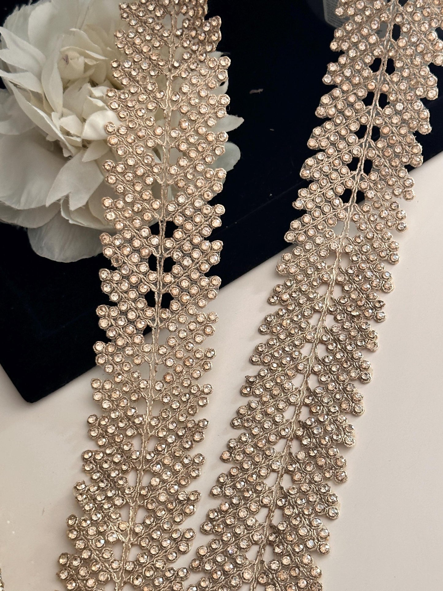 Fabric mirror broad Gold trim Rhinestones Trim Beaded Lace Embellished Broad Lace