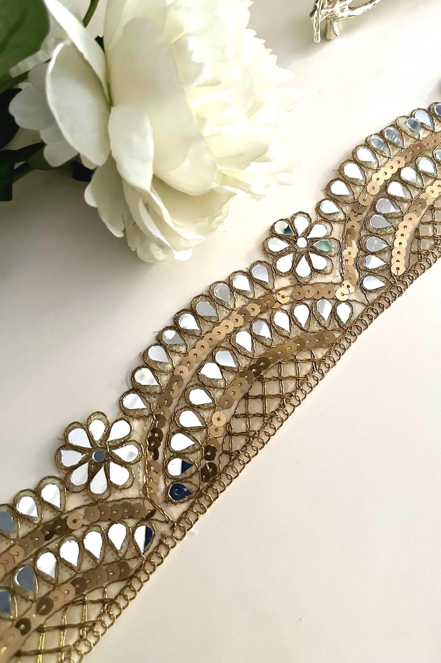 7cm Dark Gold Antique Scalloped Mirror Trim Cutwork Cinturon Espajo Mirror Belt