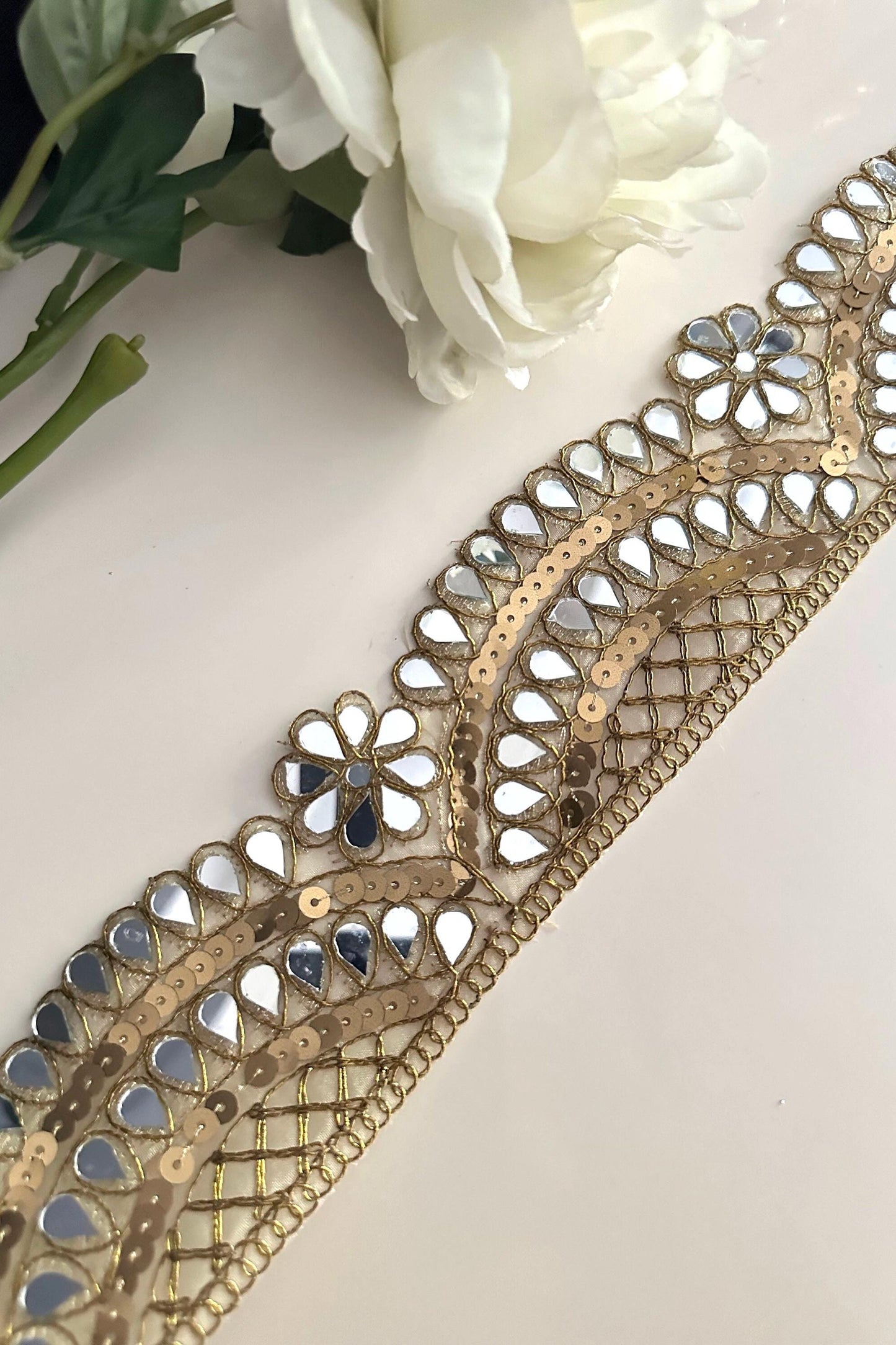 7cm Dark Gold Antique Scalloped Mirror Trim Cutwork Cinturon Espajo Mirror Belt