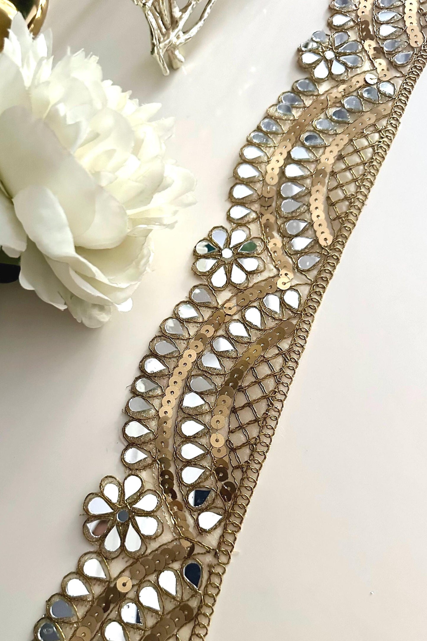 7cm Dark Gold Antique Scalloped Mirror Trim Cutwork Cinturon Espajo Mirror Belt