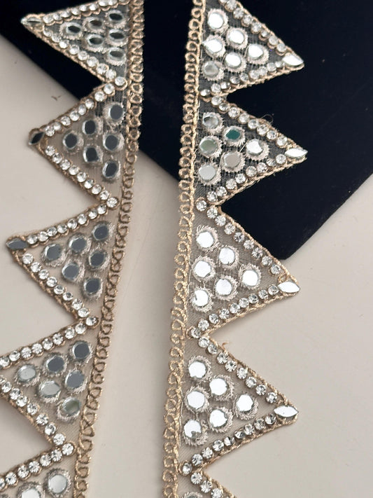 Mirror Trim Geometric Sari Border Antique Gold