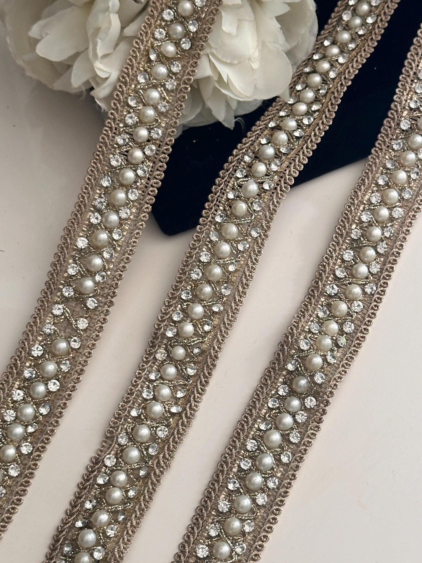 Indian lace zircon antique zari embroidered lace trim Pearl embellished