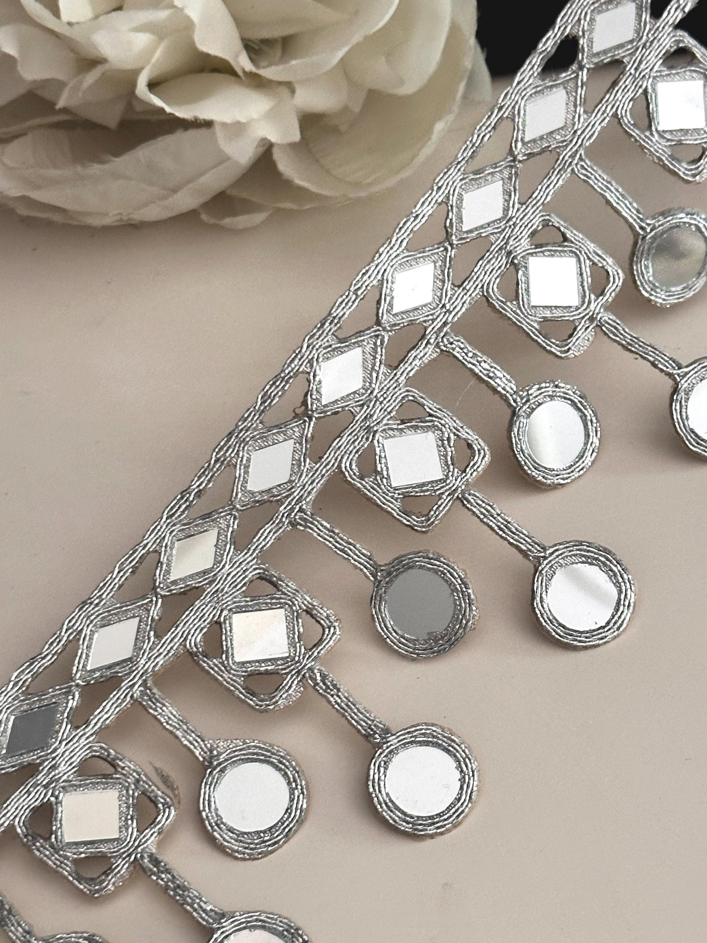 Mirror Trim 7cm Silver Hand Crafted Mirror Band Suspended Mirror Belt Embroidery