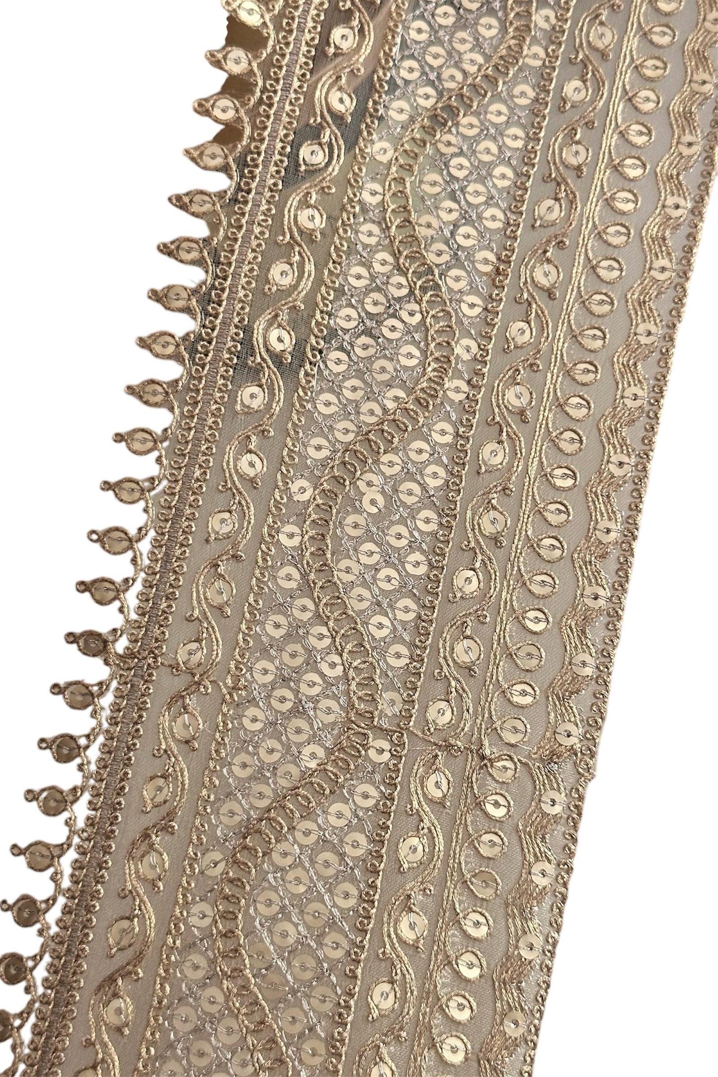 Bridal Veil Indian Zari Sequin Wedding Trim Scalloped Gold Sequin Work Floral Lace Trim