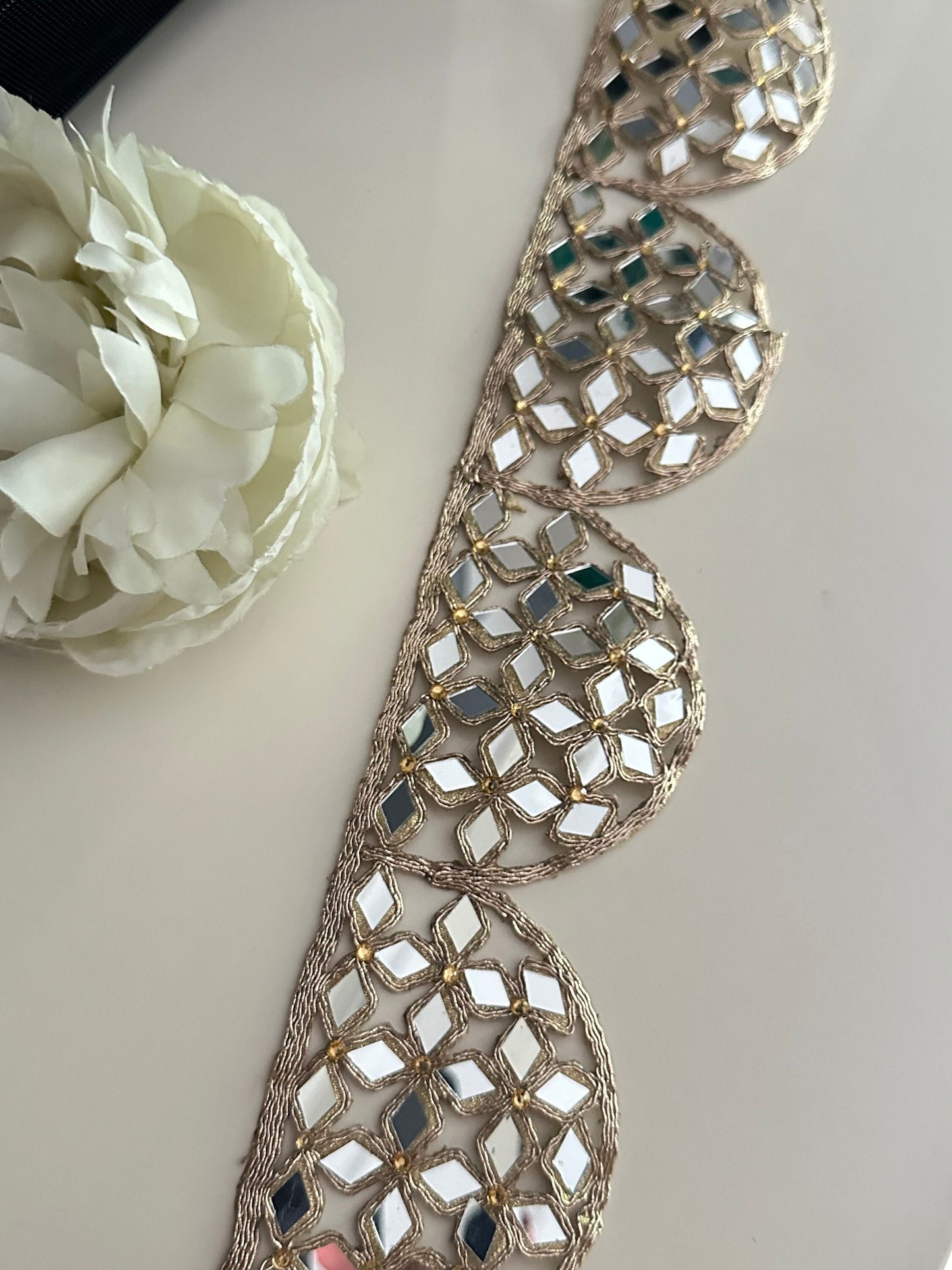 Mirror Work Border 7cm Scallop Rose Gold Hand Crafted For Mirror Belt Kaftans saree Suit Neck