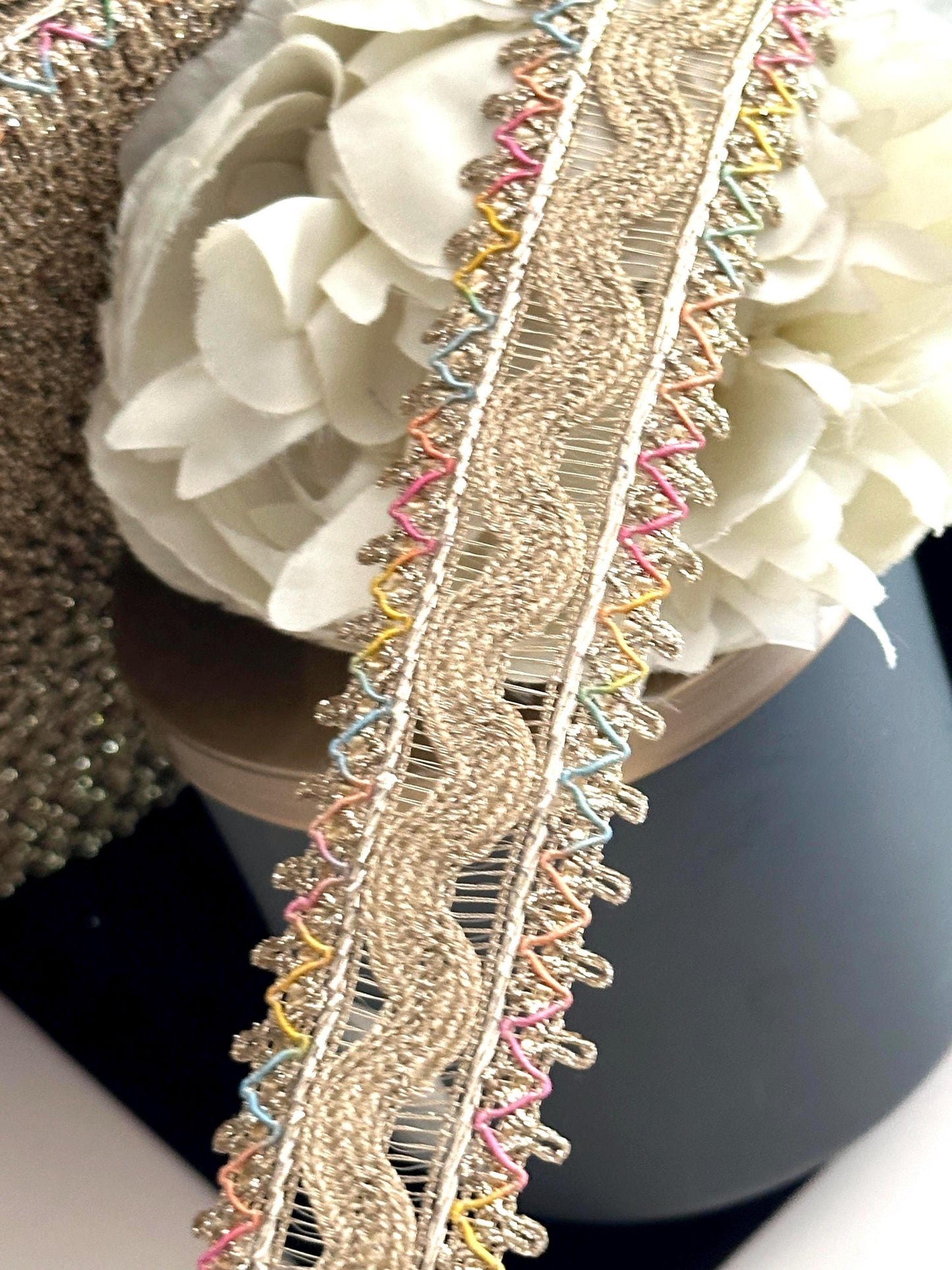 Crafting supply champagne Gold Indian Lace Trim for Decorative Bridal Belt, hats, wedding dress