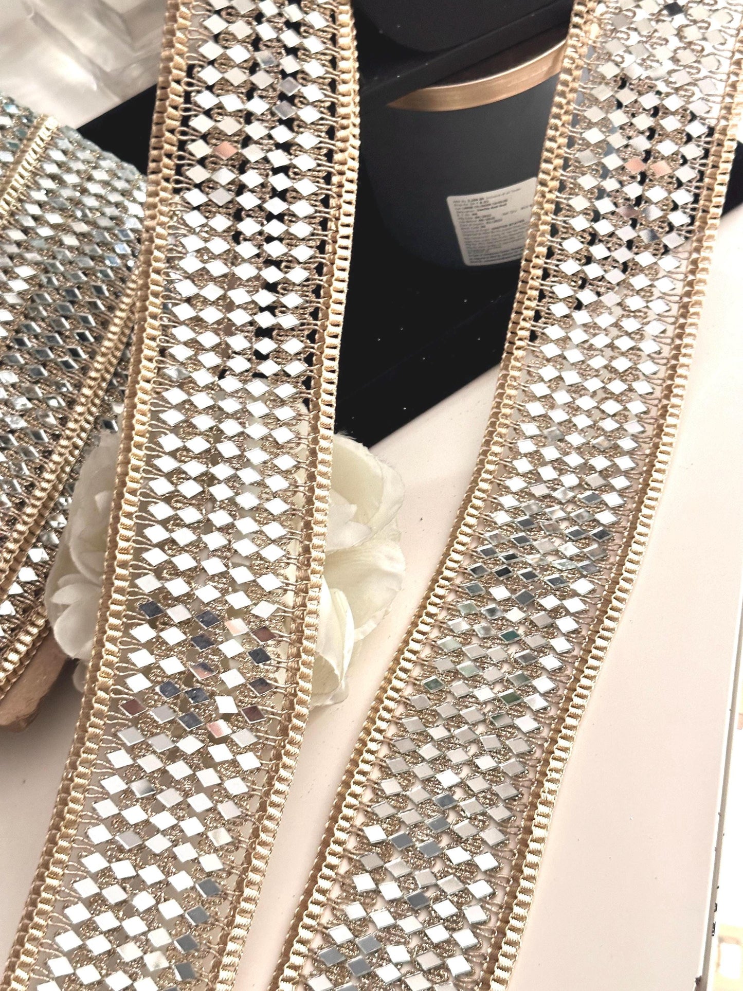 Choker Lace Trim Gold Mirror Costume AddOn Bridal Belt Sash for Wedding Dress