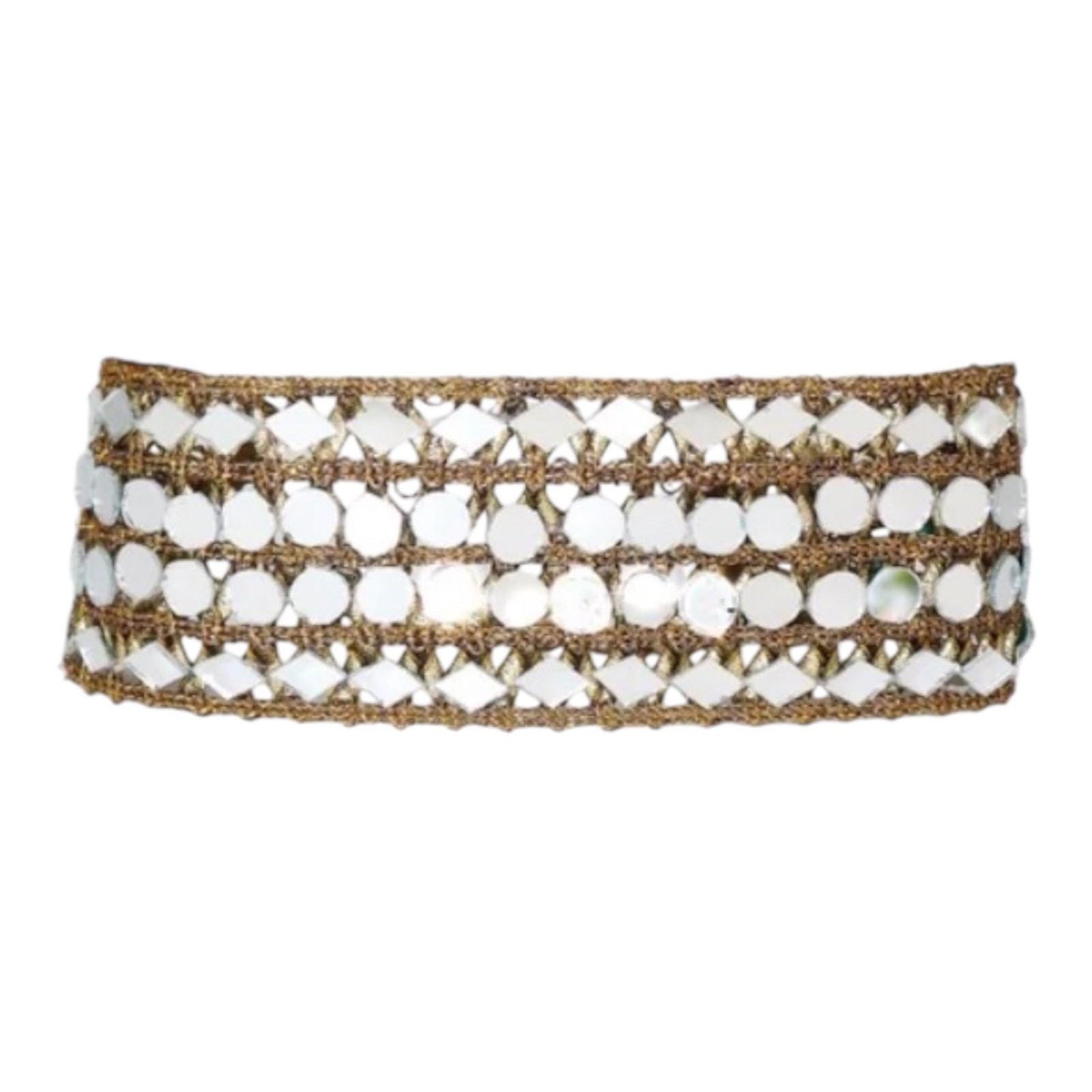 Glittery Antique Mirror Vine Trim Light Gold Costume Mirror Belt Sari Lace