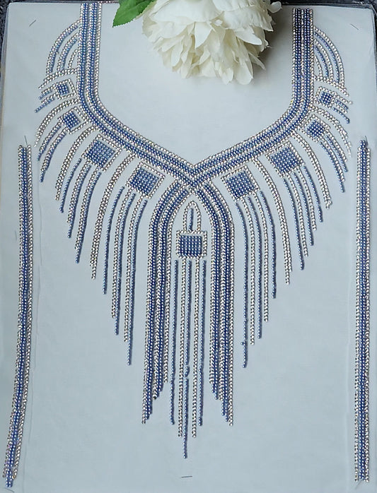 Neckline Embroidery Applique Blue