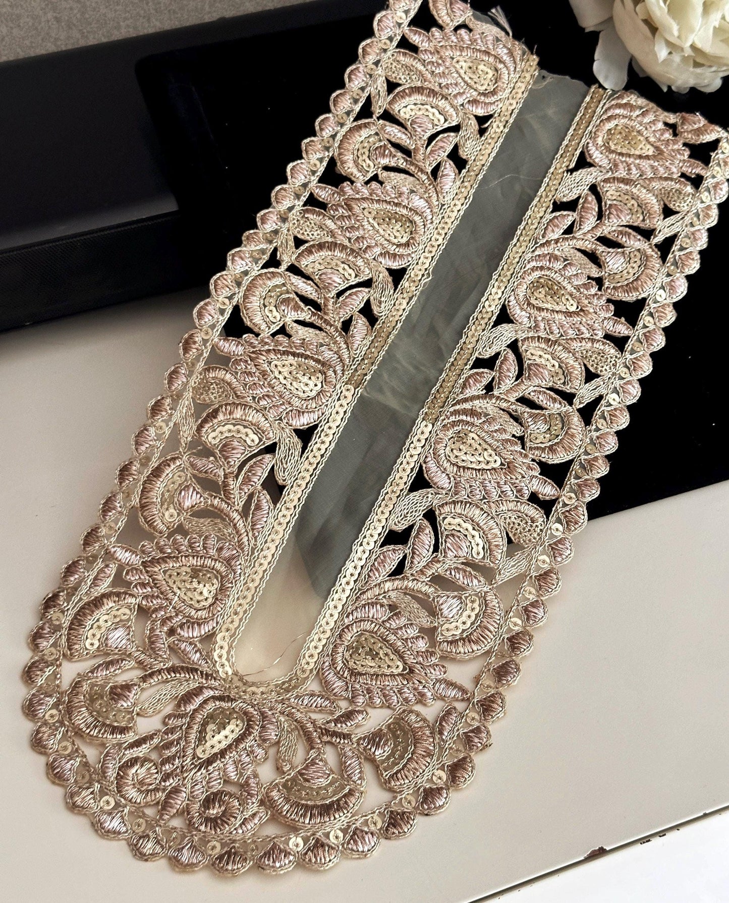 Neckline Patch Sequin Embroidered Indian Applique Patch For Traditional Indian Wear