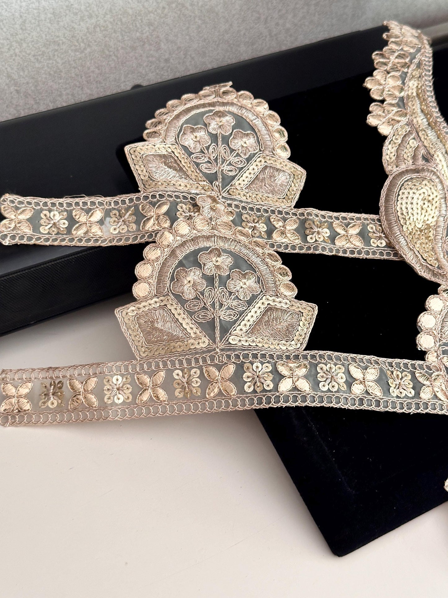 Gold Handmade Neckline Applique Patch Embroidered Zari Neckline With Lace
