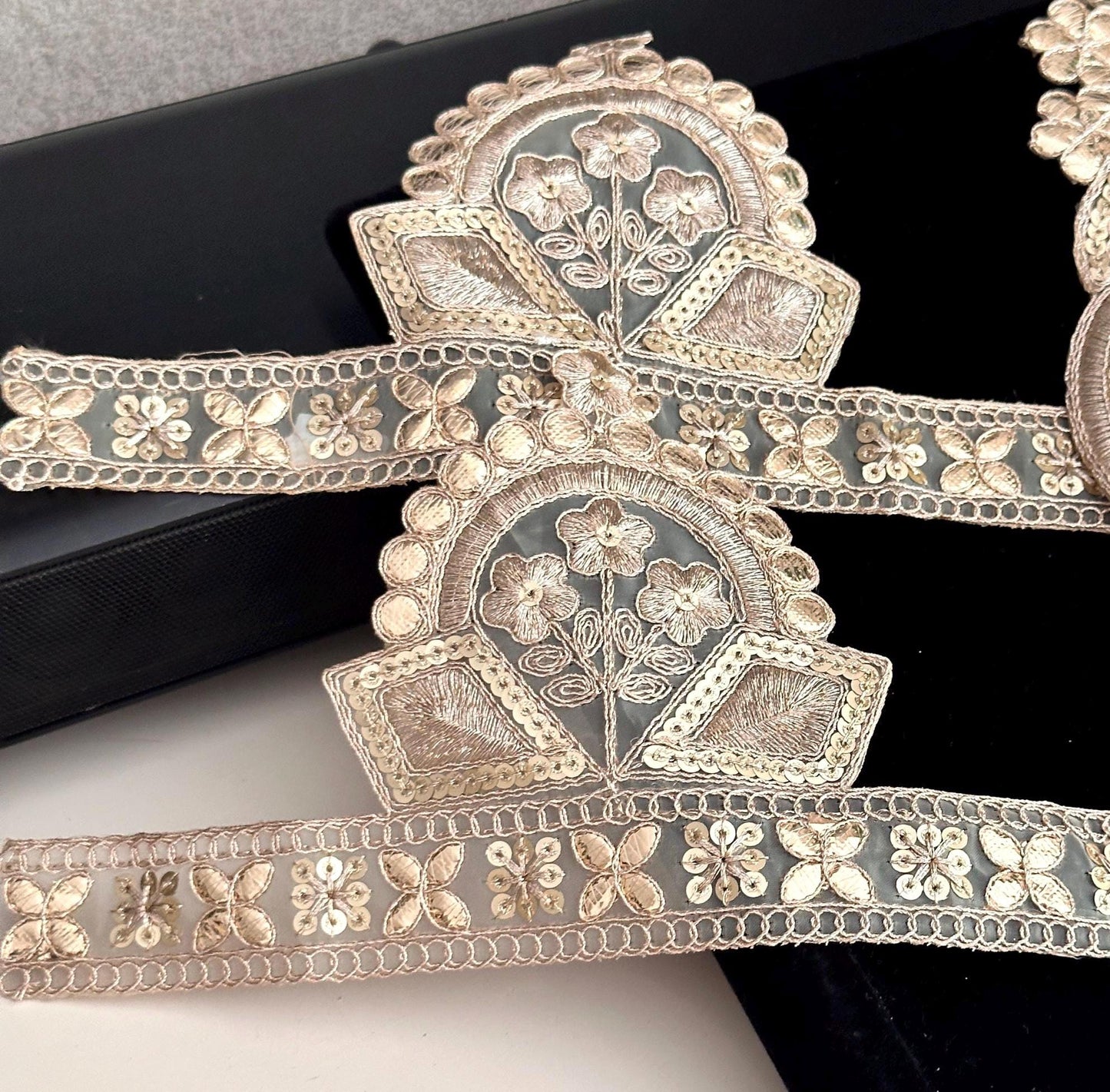 Gold Handmade Neckline Applique Patch Embroidered Zari Neckline With Lace