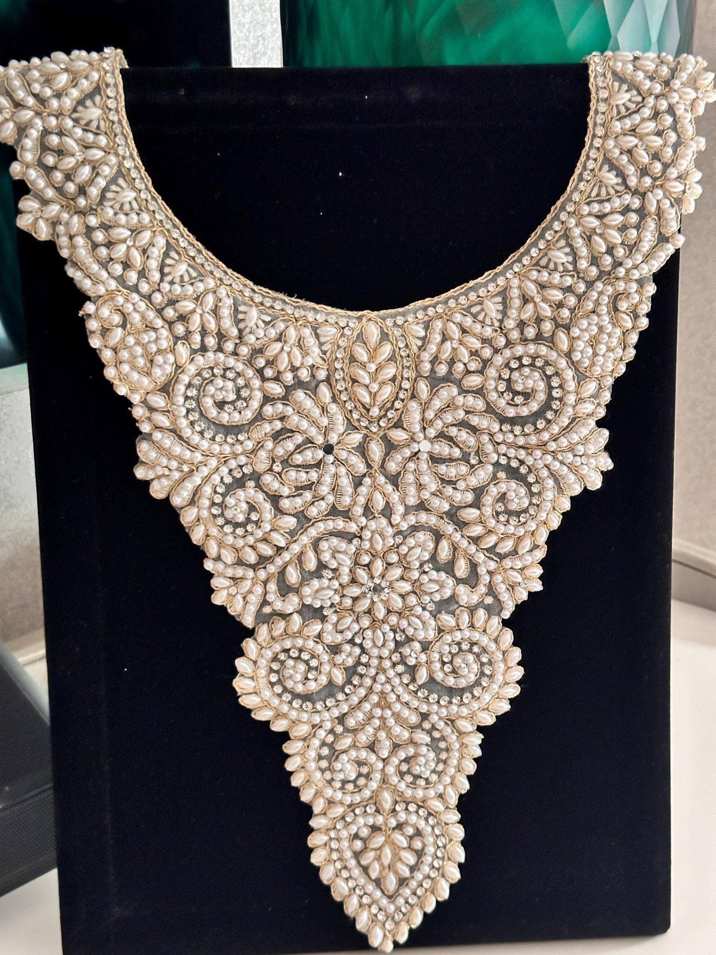 Pearl Beaded Neckline Patch Minimalist Indian Applique Costume Patch