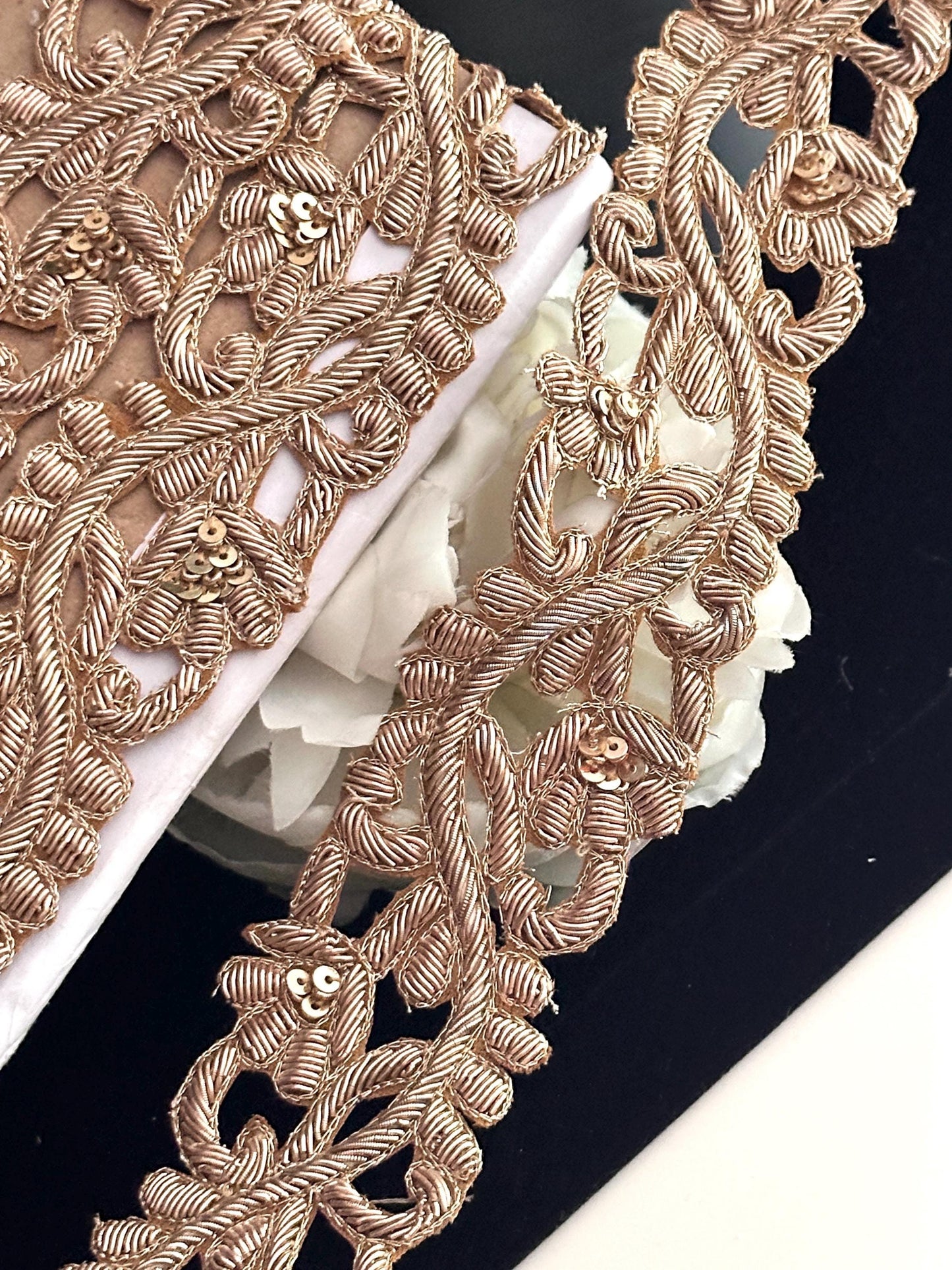 Gold hand embroidered Zari Dabka trim 5cm traditional Indian embroidered saree border by yard