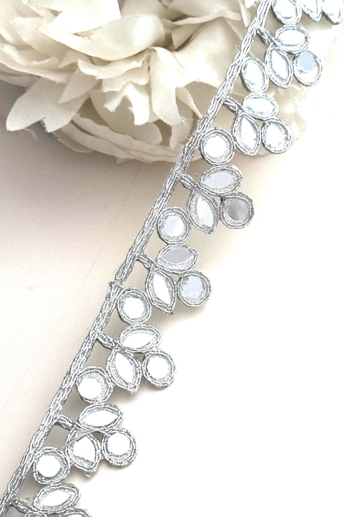 Metallic Silver Indian Choker Lace Trim fabric trim perfect for party festivals weddings