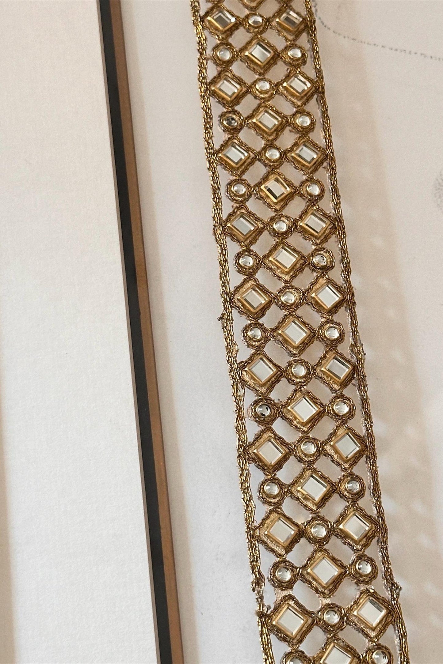 Gold Kundan lace Stone Zircon Work Border White Metal Resin Trim Indian Sari