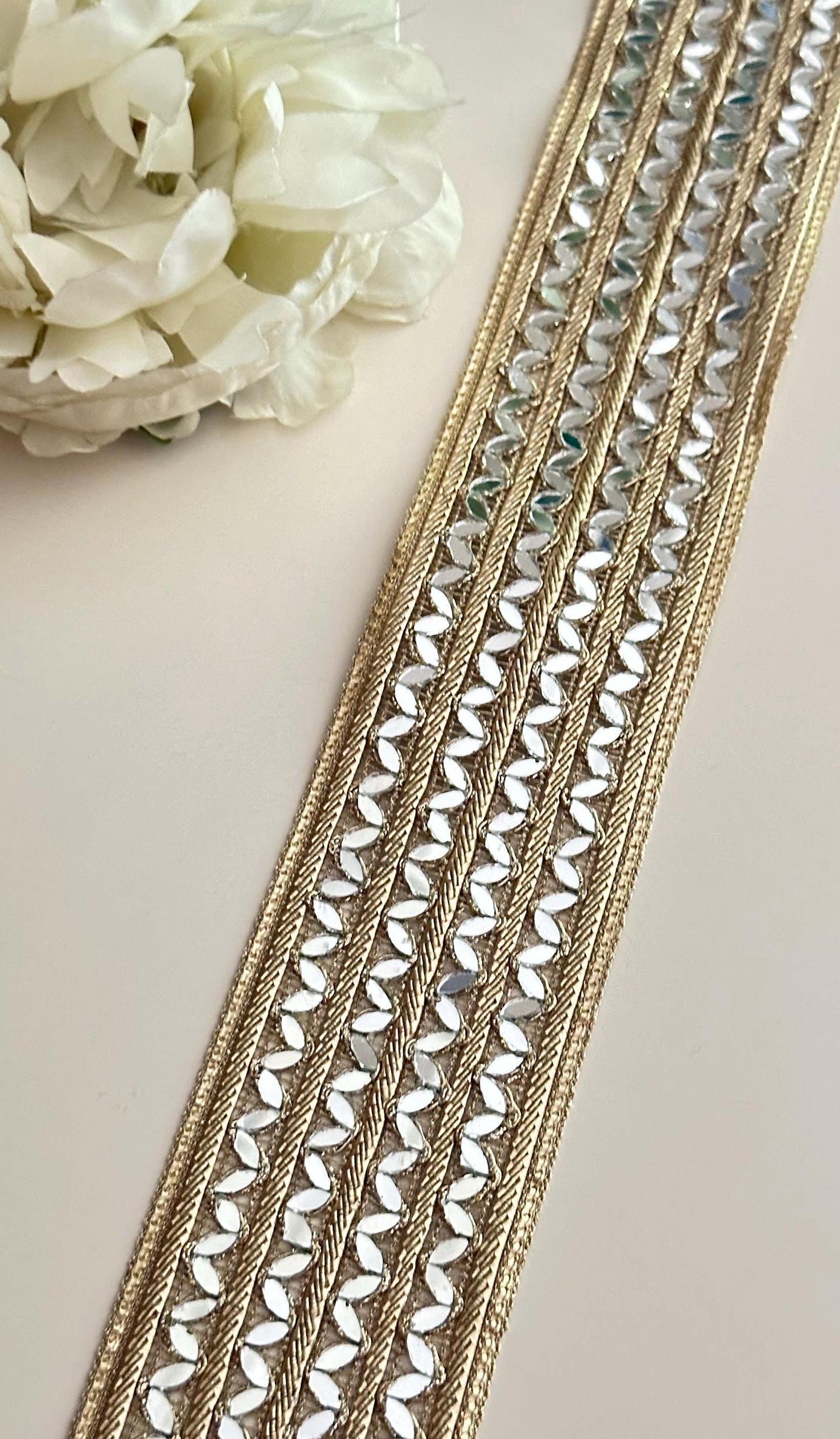 Glittery Costume Sari Zari Trim Festive Clothing Mirror Lace Gold Trim