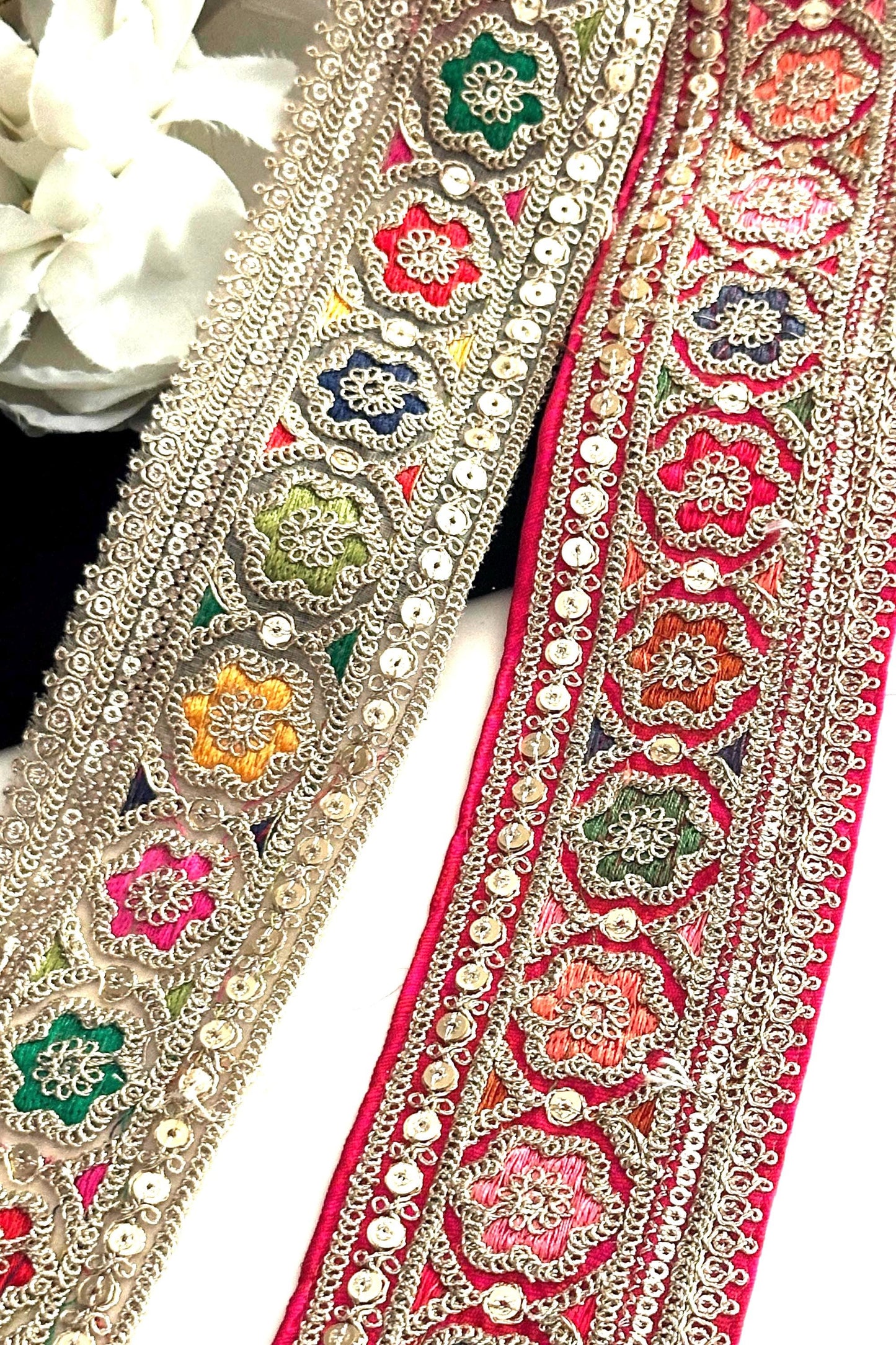 Thread Zari Embroidered Indian Sari Border For Bridal Wedding Festive Outfit