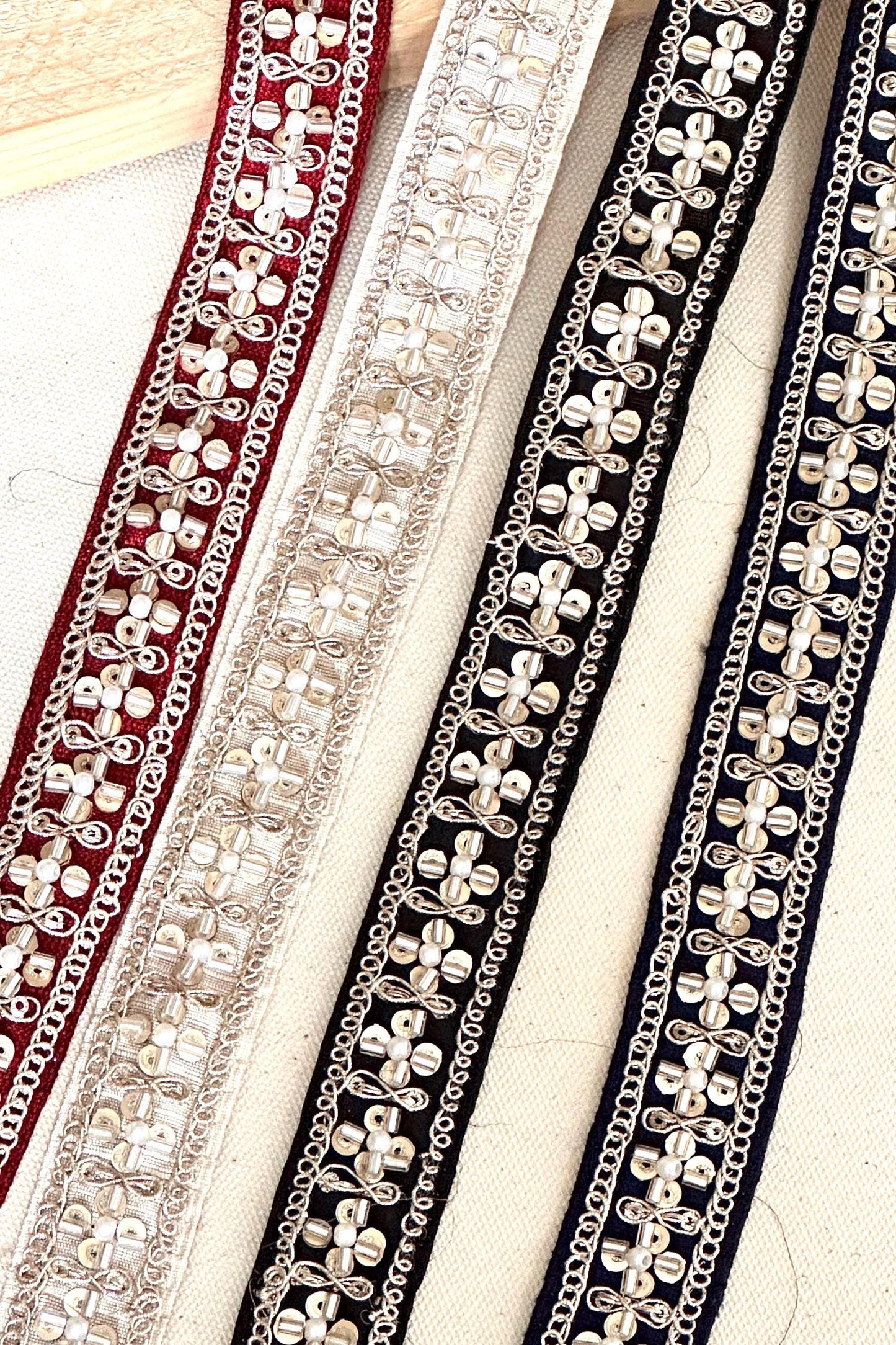 Indian Fabric Trim Gold Glass Bead Floral Pattern Edging Dupatta Ribbon Embellished Fabric Trim