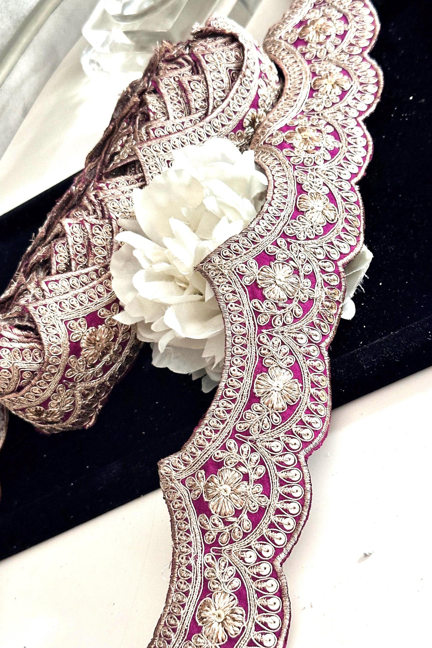 Indian Sari Trim for Bridal & Festive Wear Zari Embroidered Sewing Fabric Scalloped Costume Trim by Yard