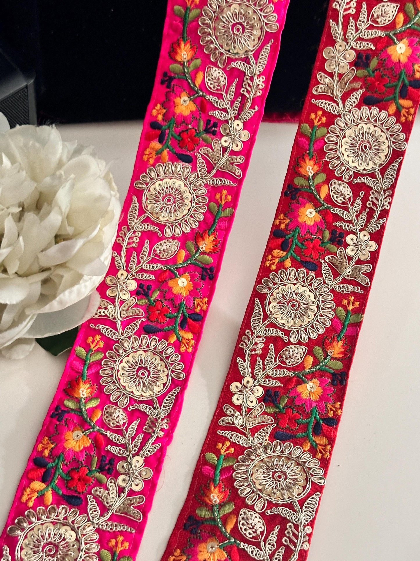 Indian Embroidered Ribbon Boho Zari Decorative Trim With sequence thread Work