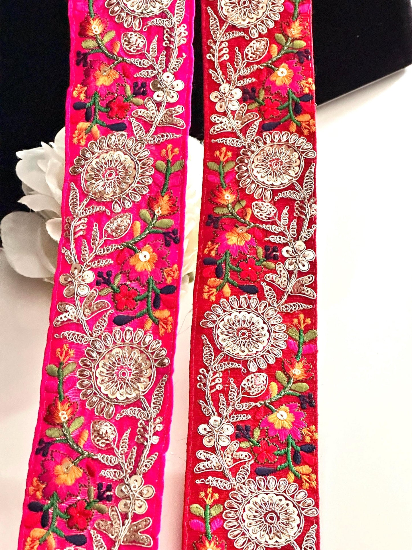 Indian Embroidered Ribbon Boho Zari Decorative Trim With sequence thread Work