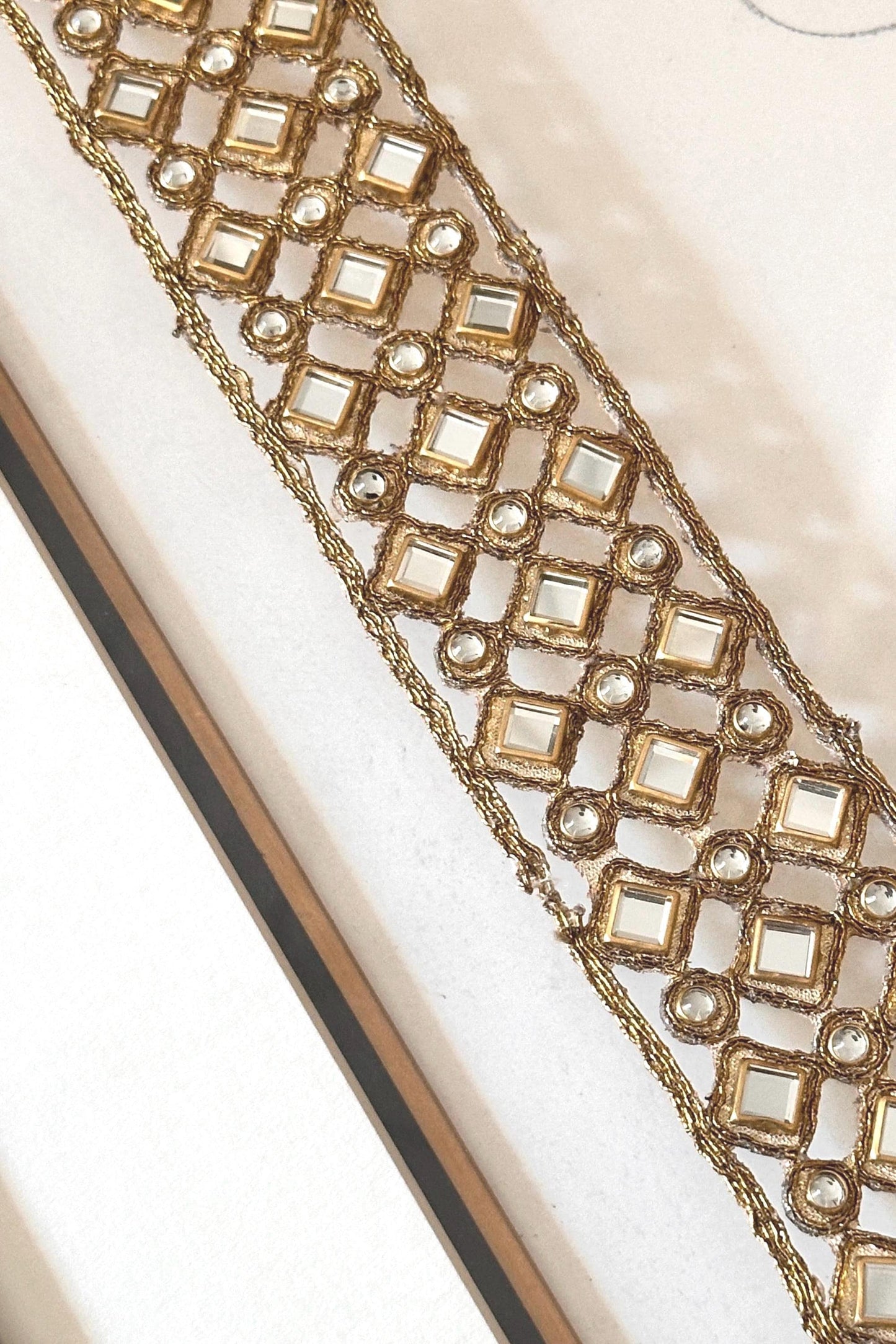 Gold Kundan lace Stone Zircon Work Border White Metal Resin Trim Indian Sari
