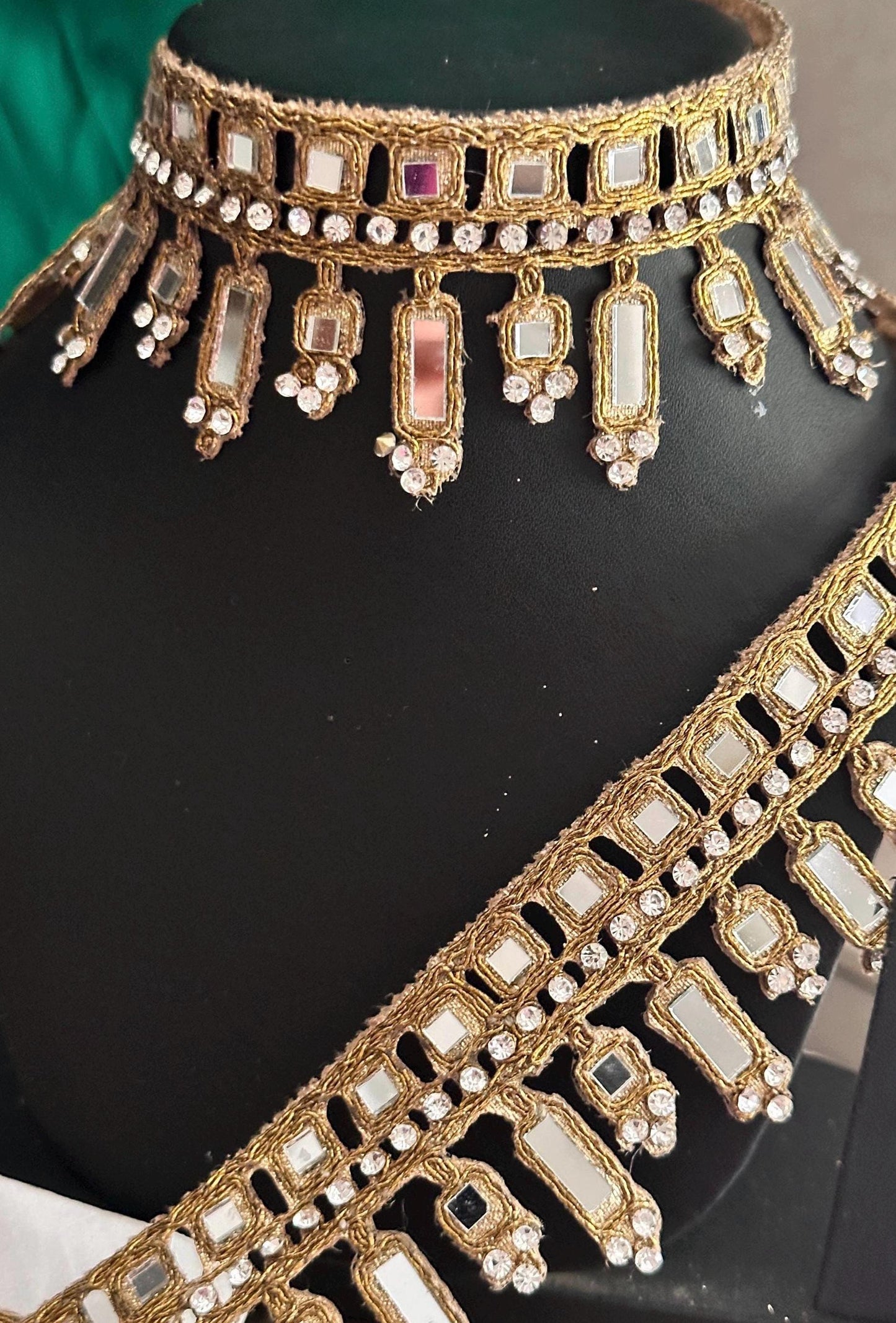 Glamorous Antique Gold Mirror Costume Add On Bridal Belt Sash for Wedding Dress
