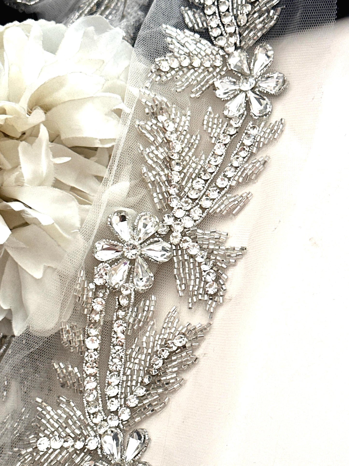 Bridal Sash Pearl Bead Applique Lace Floral Wedding Belt Art Deco Flower Dress Lace