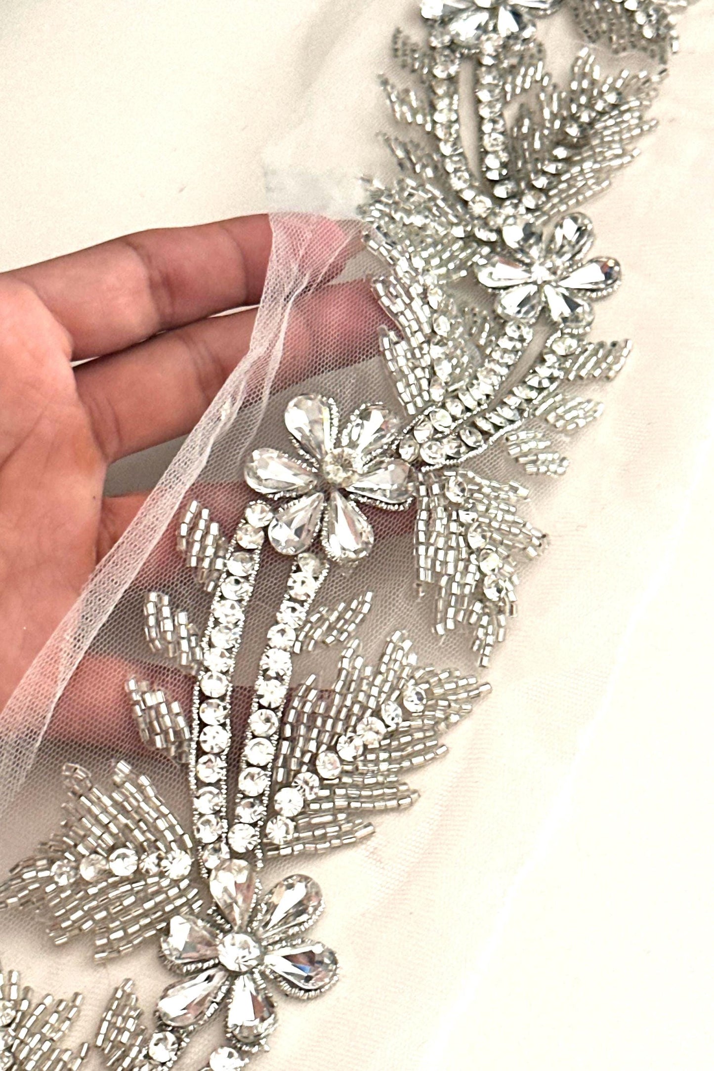 Bridal Sash Pearl Bead Applique Lace Floral Wedding Belt Art Deco Flower Dress Lace
